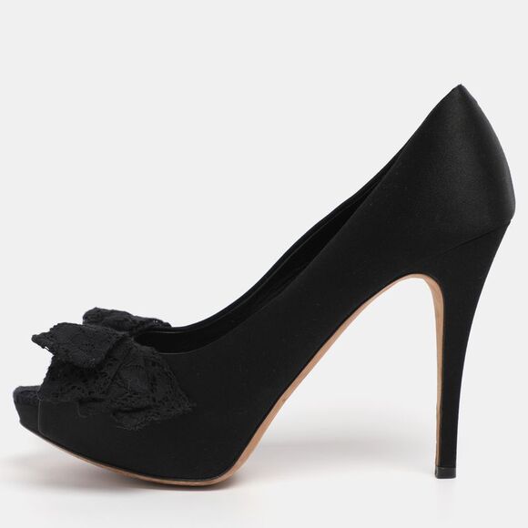 Dolce & Gabbana Black Satin Lace Bow Platform Pumps Size 39